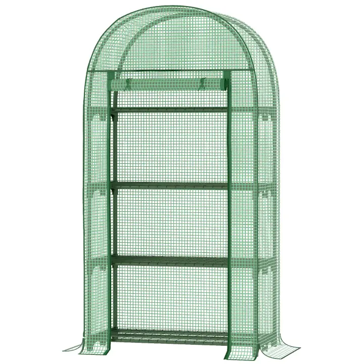 Outsunny Invernadero de Jardín con 4 Estantes Metálicos Puerta Enrollable y Cubierta de PE Vivero Casero de Terraza para Cultivo Plantas Flores Macetas 80x49x160 cm - 1