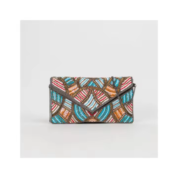 Bolso mujer bandolera estilo sobre con abalorios bodas eventos c gris y azul - 1