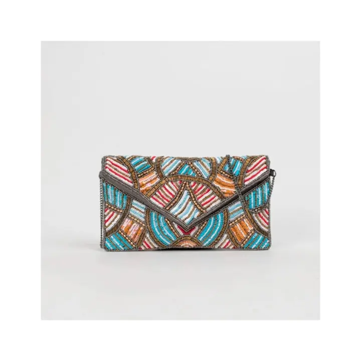 Bolso mujer bandolera estilo sobre con abalorios bodas eventos c gris y azul - 1
