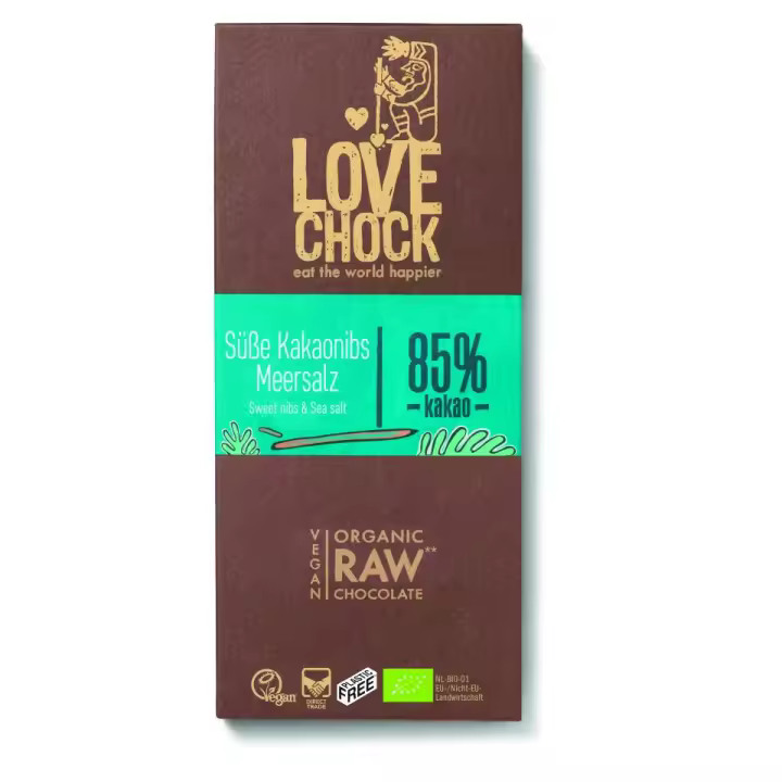 Lovechock - Tableta de Chocolate Negro 85% con Sal Marina - Ecológico, sin azúcar refinada y sin gluten - 1