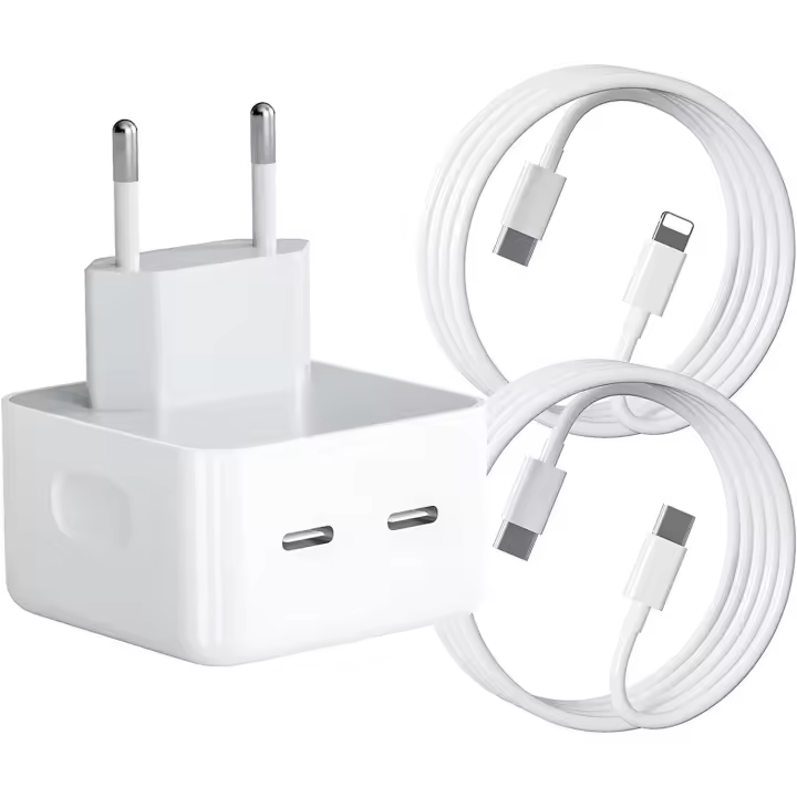 Cargador Rápido 35W Doble Puerto Tipo C con Cable tipo C a Lightning y Cable USB C a USB C dos Cables, Adaptador de Corriente Doble Puerto Tipo C Carga Rápida 35W QC3.0 PD3.0 Compatible con iPhone 12/13/11/XR/XS/X/8,Pad, Pro/Air, Galaxy - 1