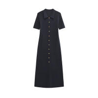 Vestido Midi De Tejido Para Mujer TRZA Con Botones Y Cuello En V Manga Corta Estilo Casual Color Sólido Talla Regular - details 2