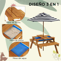 Outsunny Mesa de Picnic para Niños de Madera Mesa y 2 Bancos Infantiles con Sombrilla Extraíble para Jardín Patio 85,5x75x142,5 cm - details 0