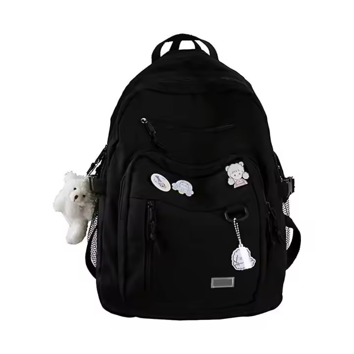 Las Mujeres viajan Nylon Hit Color Mochila Estilo Preppy Escuela Mochila Grande-Negro - 1