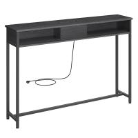 Mesa de consola delgada con multienchufe integrado, sofá con 2 compartimentos y carga oculta, ahorro de espacio, disponible en gris ahumado, blanco nube y marrón rústico, 25x120x81,1 cm - details 12