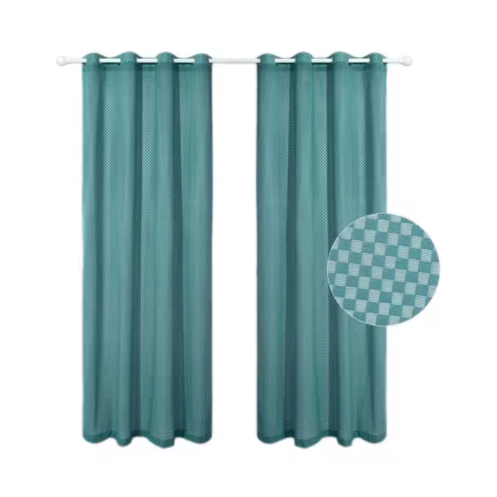 Cortina de Vuelo Cuadros Lino-Algodón 140x260cm - Diseño Nórdico con 3 Colores (Beige/Gris/Crudo) | Tejido Transparente y Lavable, Ideal para Salón/Dormitorio/Cafeterías - 1