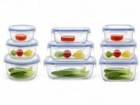 Happy Friends - Set 3 de Fiambreras de Cristal Rectangulares | Cuadradas | Redondas - Juego de 3 Recipientes de Almacenamiento de Alimentos de Cristal con Tapas de Cierre - Diferentes Tamaños y Modelos - Sin BPA - Transparente - Tapa Color Azul - details 1