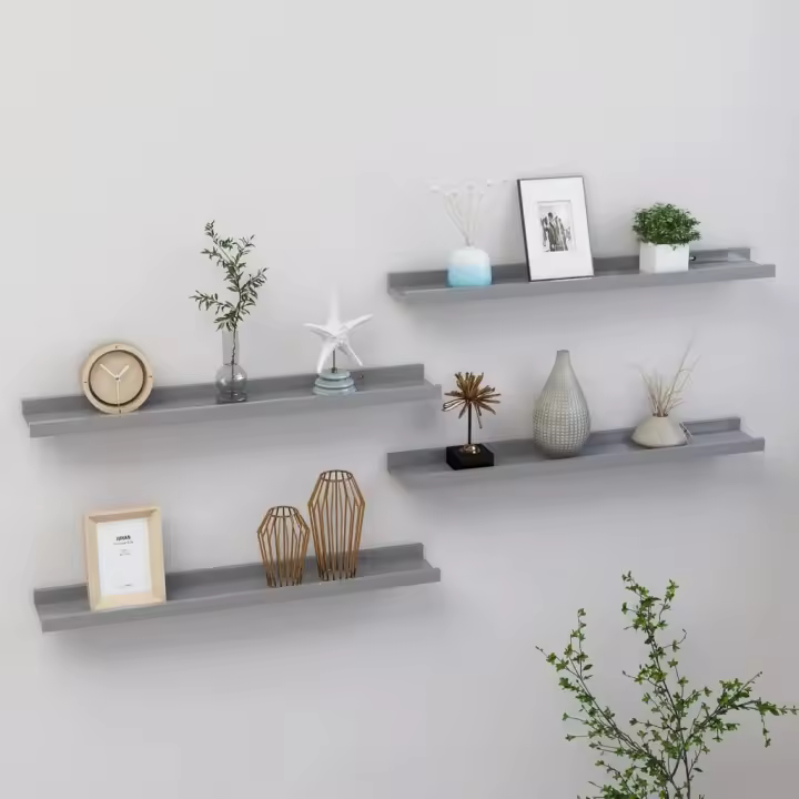 Estantes de pared 4 unidades gris 60x9x3 cm - 1
