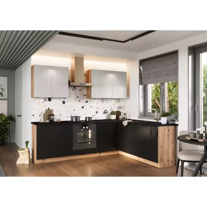 Muebles Cocina completa en L 200 260 cms color Negro y Gris Claro ref-43b - 1