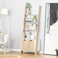 HOMCOM Estantería en Forma de Escalera de Madera Librería con 3 Estantes y 1 Armario de Almacenaje Estilo Nórdico Moderno 60x40x171 cm Roble y Blanco - details 1