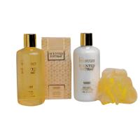 Regalo para Navidad IDC Institute – Set Oro Bañera Grande 4 Piezas: Gel de Baño, Loción Corporal, Sales y Esponja con Aroma Cautivador de Mandarina y Uvas - details 1