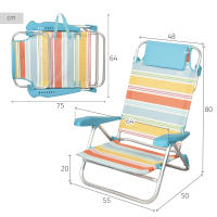 Aktive - Pack 2 sillas de playa plegables, reclinables en 7 posiciones, aluminio y textileno a rayas multicolor, con cojín y asas de transporte, modelo Santorini - details 3