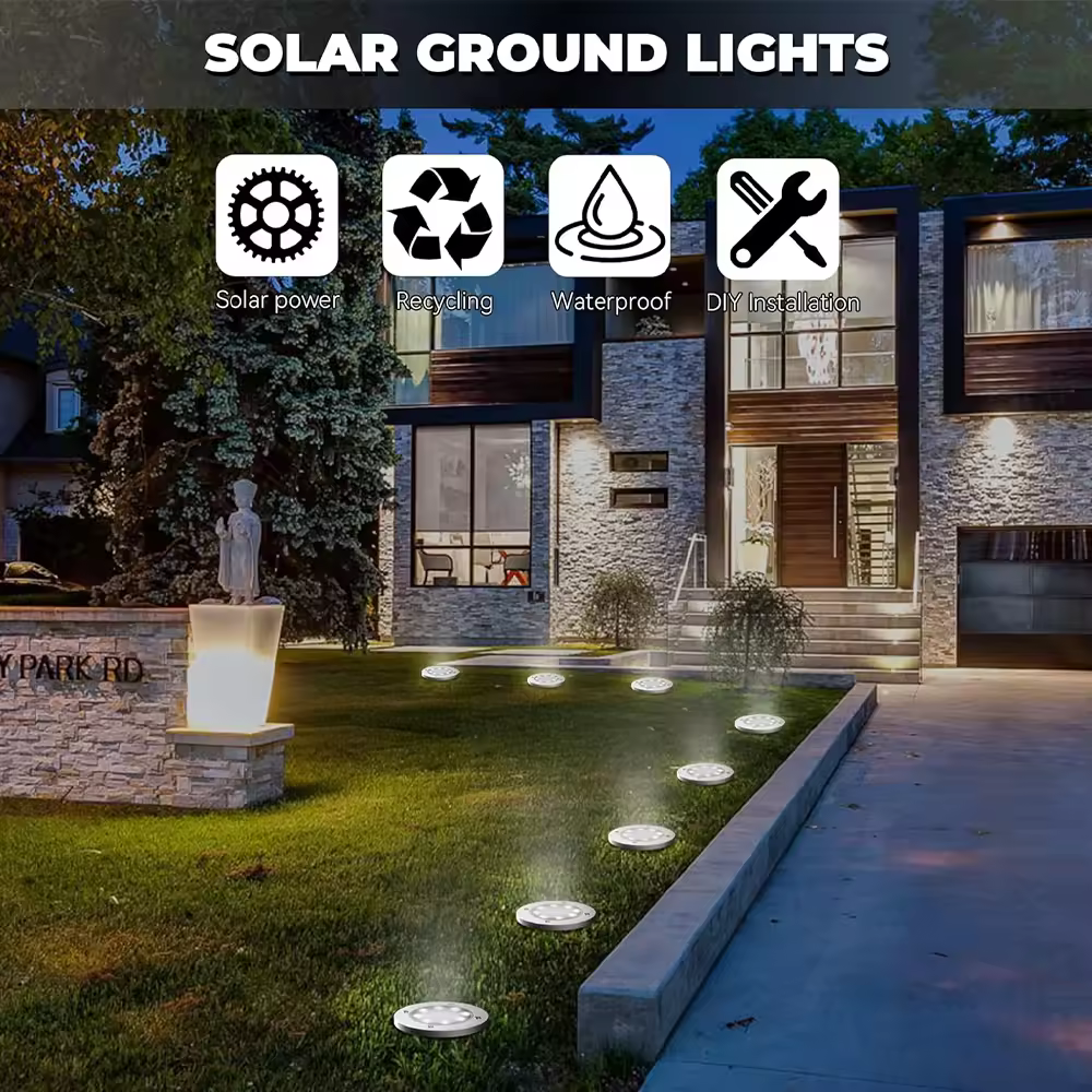 Pack De 4 Lámparas Solares Para Piso Exterior Luces De Jardín In-Ground Camino Con 8 LED Luz Solar Disco Luz Solar Para Paisaje - details 2