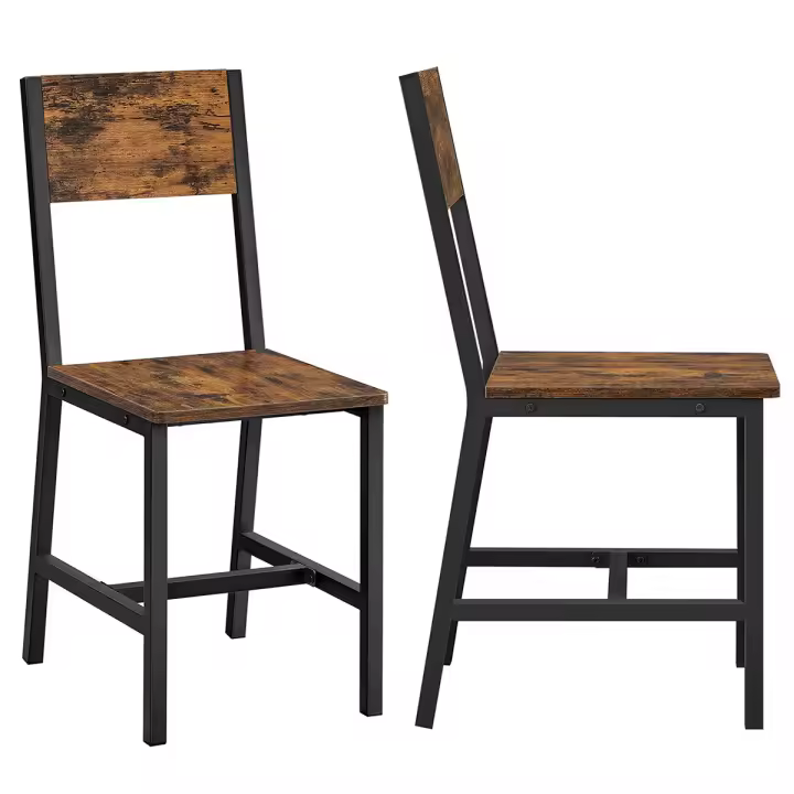 VASAGLE Juego de 2 sillas de Comedor, Estructura de Acero, Industrial, para Comedor, Sala de Estar, Cocina, rústico marrón y Negro - 1