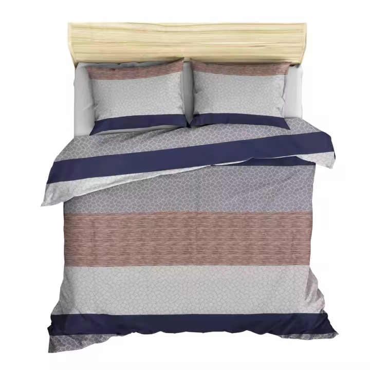 Wellhome Juego de Cama Funda Nórdica 240x220 Algodón Suavidad Garantizada - Camel Gris Azul Marino Blanco - 1