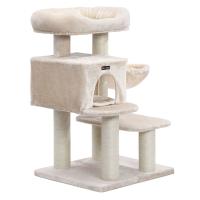 Rascador para gatos con plataforma, tumbona de cesta, cueva grande, postes gruesos de sisal, estable, en beige o gris - details 0