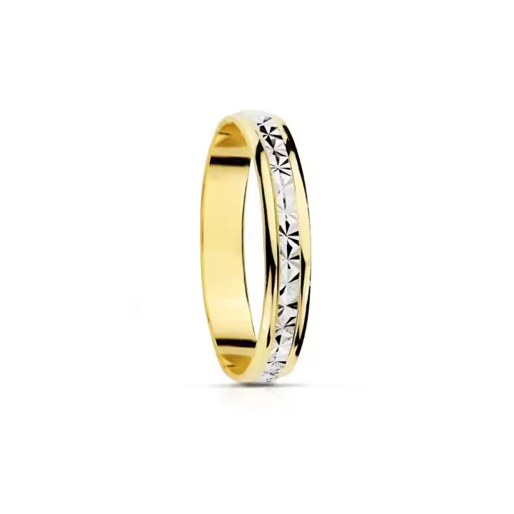 Alianza Inmaculada Romero Oro 9k Bicolor 3mm Tallada - Elegante y Resistente - 1