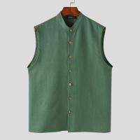 Camisa INCERUN Para Hombre De Color Sólido Cuello Erguido Sin Mangas Botones Estilo Casual Verano Moda Streetwear Tallas S-5XL - details 4