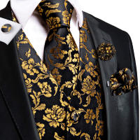Chaleco De Seda Para Hombre Hi-Tie Con Cuello V Y Bolsa De Pañuelo Conjunto De Encantos Para Traje Sin Mangas Para Boda Y Negocios - details 4