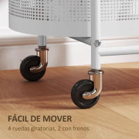 HOMCOM Carrito Auxiliar con Ruedas Carrito de Cocina de 3 Niveles Carro de Almacenamiento con Cesta y Estantes Carga 30 kg para Comedor Salón Dormitorio 49,5x32,5x82,5 cm Blanco y Madera Natural - details 4