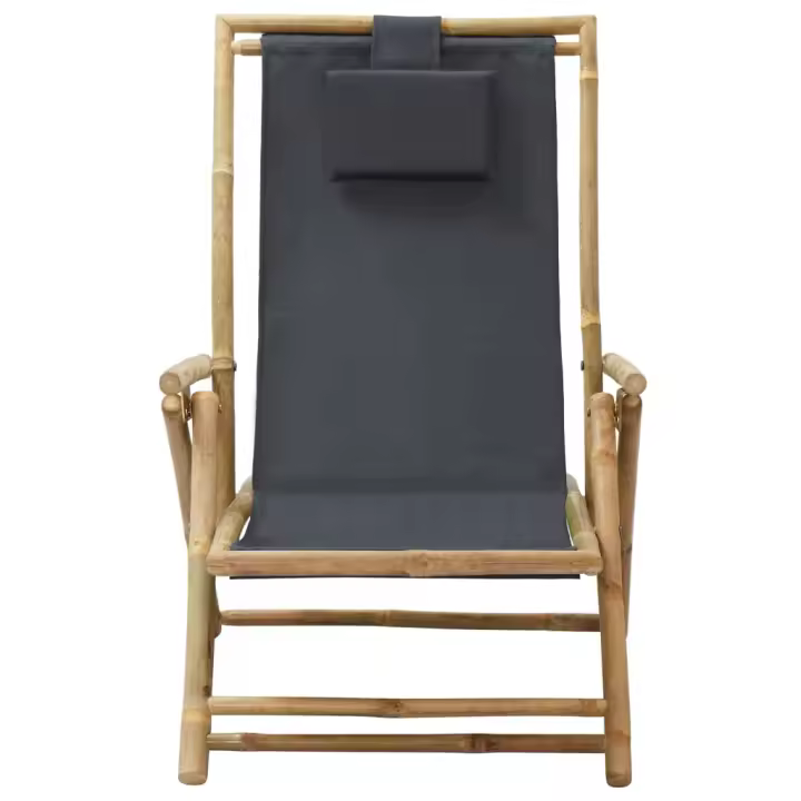Silla de relax reclinable de Bambú y Tela gris Oscuro - 1