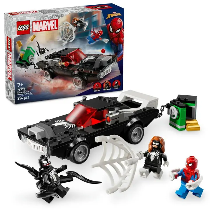 LEGO 76309 Marvel Spider-Man vs. Coche Brutal de Venom, Juguete de Construcción de Superhéroes y 3 Minifiguras inc. Spider-Woman, Regalo para Niños y Niñas de 7 Años o Más - 1