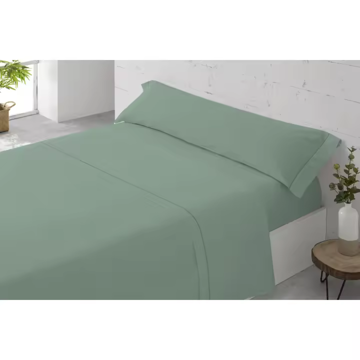 Plusdescanso - Juego de sábanas lisas PADUANA COLORS - VERDE- Algodón. Máxima calidad y suavidad al mejor precio. Formado por bajera, encimera y una o dos fundas de almohada. Varios colores. - 1