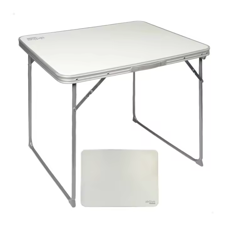 Mesa de camping Aktive plegable con asa blanco 70x80x60 cm - 1
