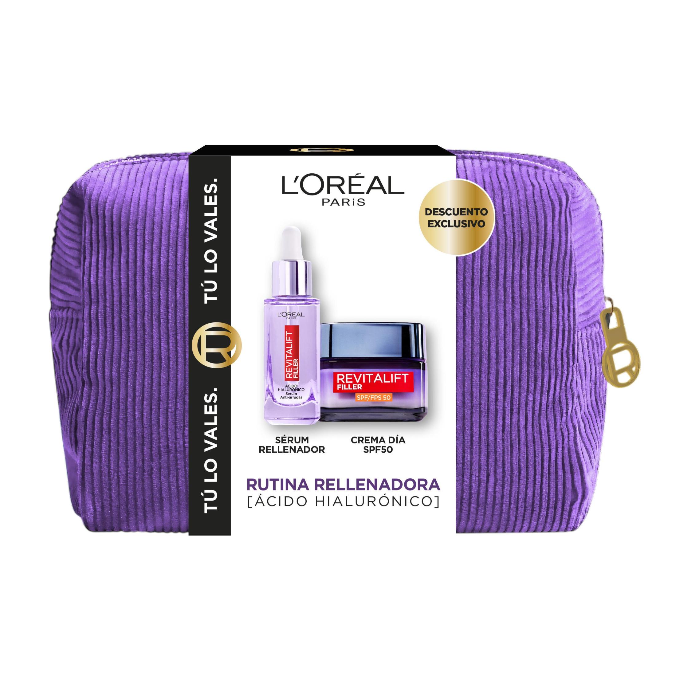 L’Oréal Paris | Set de Navidad Revitalift Filler, Sérum Facial Anti-Edad de 30 ml y Crema Hidratante SPF 50 de 50 ml, con Triple Ácido Hialurónico para Rellenar, Hidratar y Proteger Piel Madura