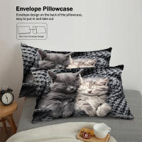 Juego De Cama Para Parejas Estilo Lindo Con Estampado De Gato 1 Funda De Edredón + 2 Fundas De Almohada Amigable Con La Piel Térmica Transpirable Y Lavable En Máquina Moderno - details 4