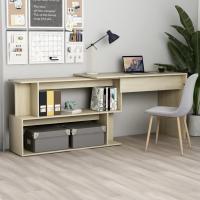 vidaXL Escritorio de esquina madera contrachapada 200x50x76 cm en color Blanco/Blanco brillante/Gris hormigón y más | estructura resistente ideal para salón dormitorio o estudio - details 9