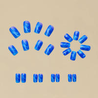 Kit De Uñas Postizas Con Diseño Geométrico Y Estampado De Océano Azul 24 Piezas Uñas Falsas Cortas De ABS Para Arte De Uñas - details 37