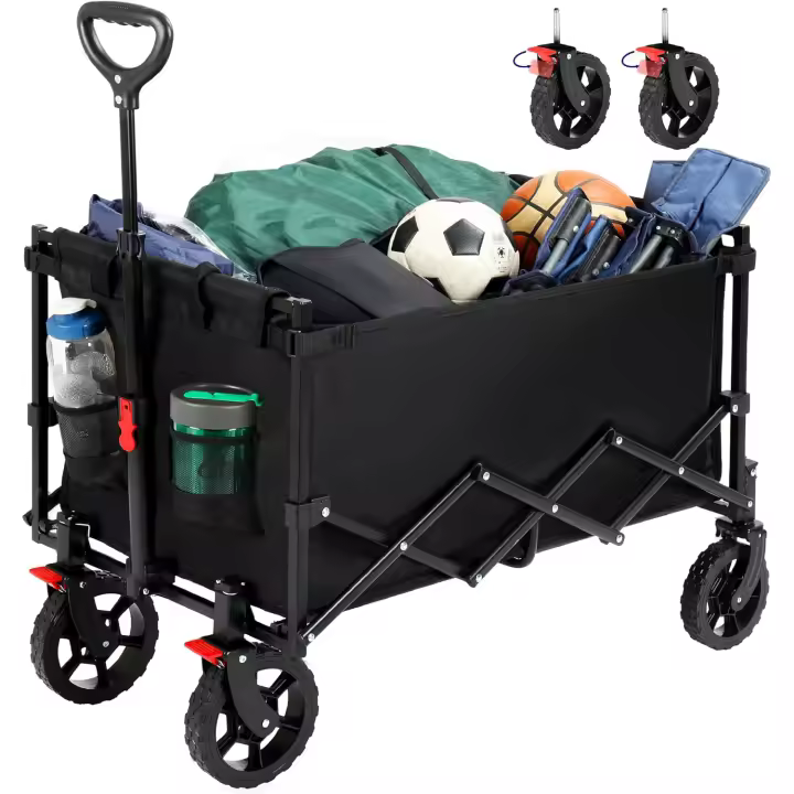 Carro plegable con ruedas con freno, carrito de festival, carrito de playa plegable con ruedas extraíbles, carrito de camping con capacidad de 100 kg, carrito de jardín con soportes - 1