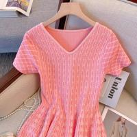 Nuevo Vestido Corto De Verano Para Mujer Estilo Francés Con Cuello En V Manga Corta Ajustado A-Line Con Volúmenes En La Cintura Y Falda Alta - details 3