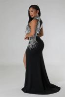 Vestido De Noche Largo Para Mujer Con Pedrería Y Abertura Alta Vestido De Seda Y Spandex Elegante Y Sexy Para Bodas Y Fiestas - details 11