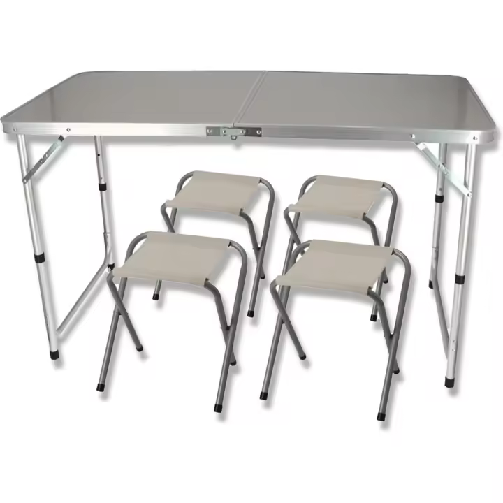STARLEY-Set de Camping Completo: Mesa Compacta Plegable Portátil (120 cm x 60 cm) y 4 Sillas - Ideal para Picnics, Estancias de Verano, Senderismo y Turismo - 1