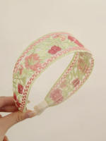 Diadema Bohemia Vintage De Punto Rosa Con Estampado Floral Ancha Para Mujeres Y Niñas Accesorio De Cabello Étnico Estilo Casual - details 1