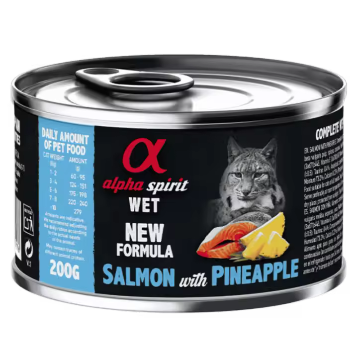 Alpha Spirit Alimento Húmedo para Gatos sabor Salmón con Piña – Lata 200 g | 100% Natural y Sin Cereales - 1