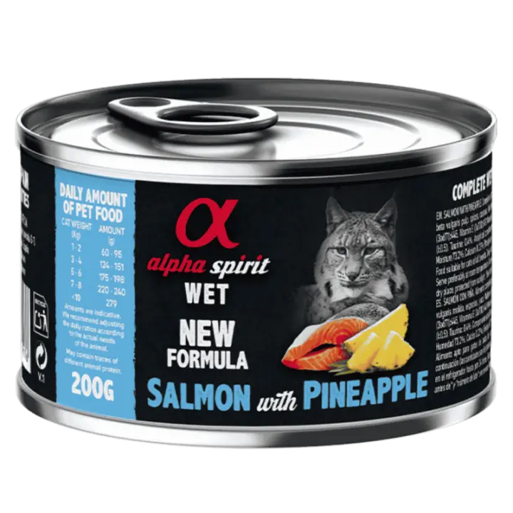 Alpha Spirit Alimento Húmedo para Gatos sabor Salmón con Piña – Lata 200 g | 100% Natural y Sin Cereales - 1