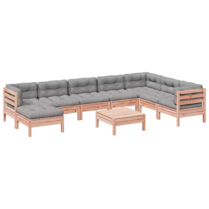 vidaXL Set de sofás jardín 9 pzas con cojines madera de abeto Douglas - 1