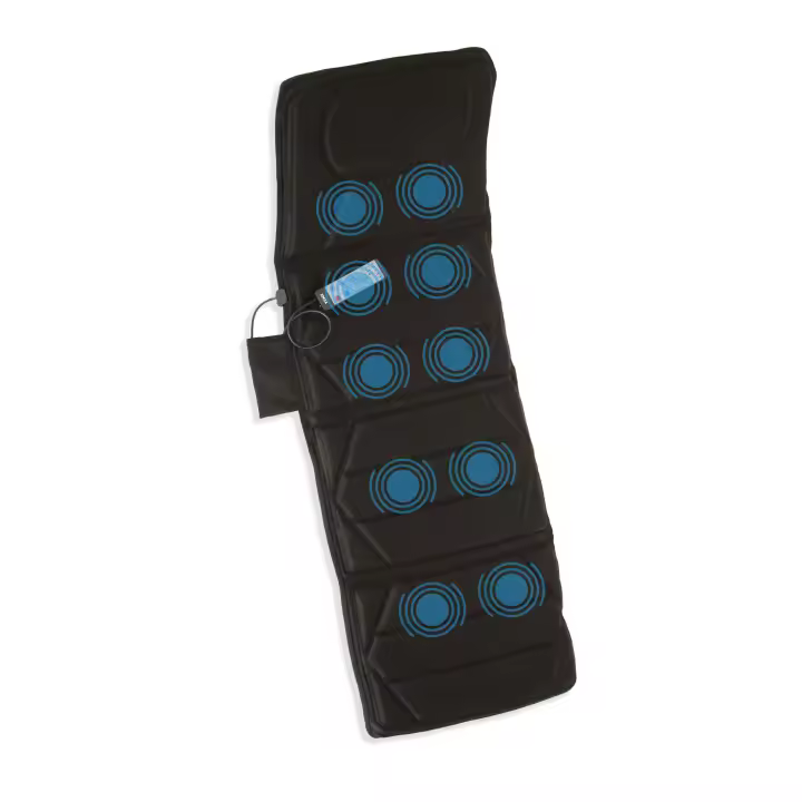 Colchón masajeador Jocca con 4 zonas: cuello, espalda, lumbares y muslos, 10 motores, 5 modos de masaje, intensidad ajustable y calor relajante. Plegable y ligero. Bolsa de transporte opcional. Medidas 165x60cm, potencia 14,4W. Ideal para casa o viaje - 1