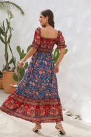 Vestido bohemio de playa para vacaciones, con un hombro al descubierto y mangas abullonadas, estilo europeo y americano, vestido largo - details 1