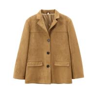 Chaqueta De Cuero Seda Vintage Para Mujer ZBZA Marrón Cuello Redondo Manga Larga Con Bolsillos Cierre Simple Estilo Casual Otoño Invierno - details 16