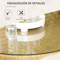 Outsunny Conjunto de Jardín de Ratán Sintético Juego de Muebles de Jardín Exterior de Ratán de 7 Piezas Incluye 6 Sillas con Cojines y Mesa de Vidrio Templado Natural - details 5