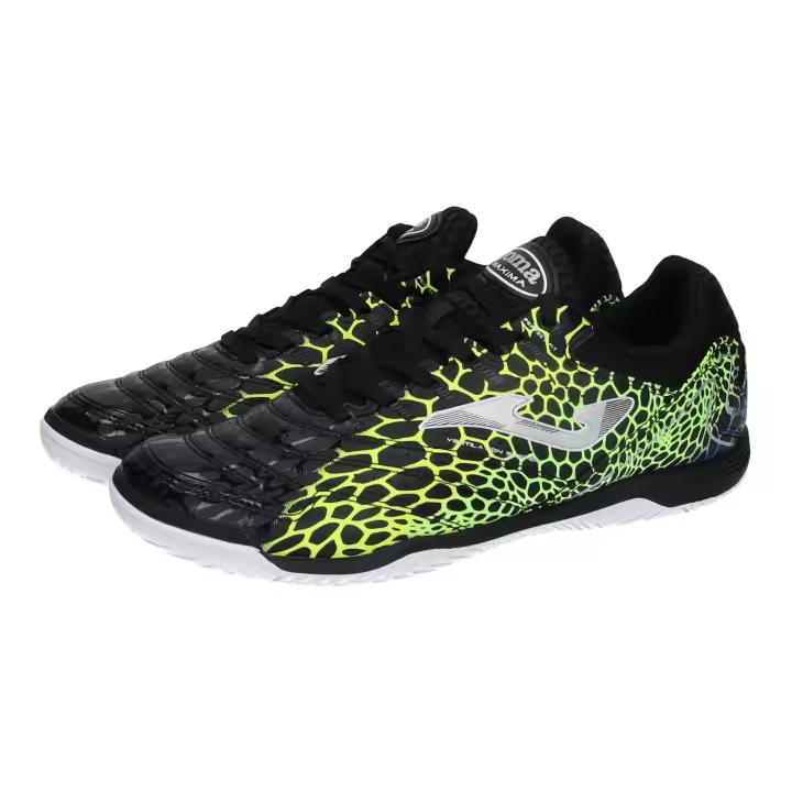 Zapatillas marca JOMA para hombre en color negro-amarillo. Zapatillas fútbol sala hombre JOMA negras con detalles verde y amarillo, suela antideslizante - 1