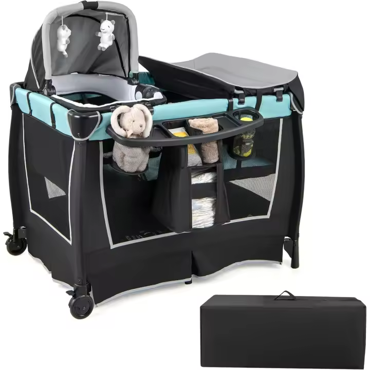 COSTWAY Cuna bebe 6 en 1, con Moisés Cambiador, Dosel Ajustable - 1