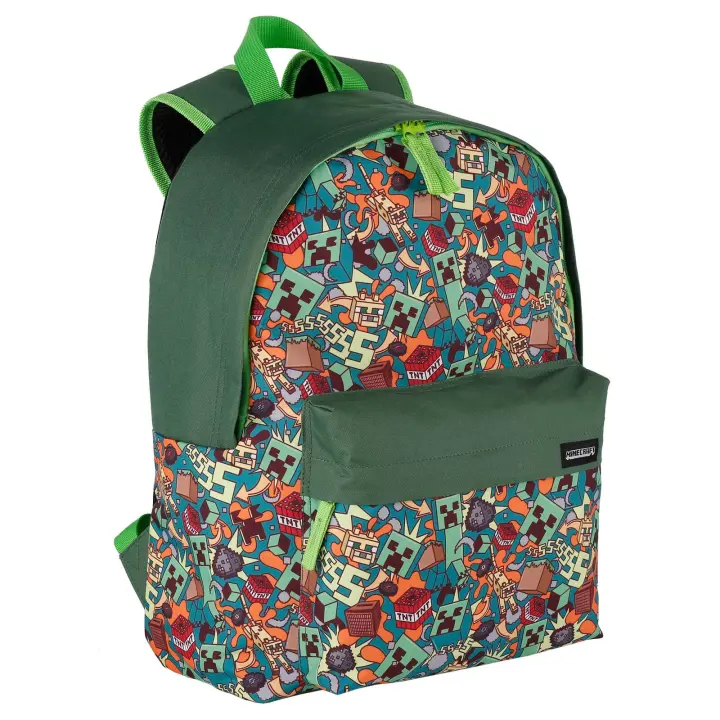 Mochila Escolar Minecraft Crazy Design - Compartimento Principal y Bolsillo Frontal - Adaptable a Carro - Portaordenador E Interior Forrado - Tirantes y Espalda Acolchados - 39 X 30 X 14 Cm - 1