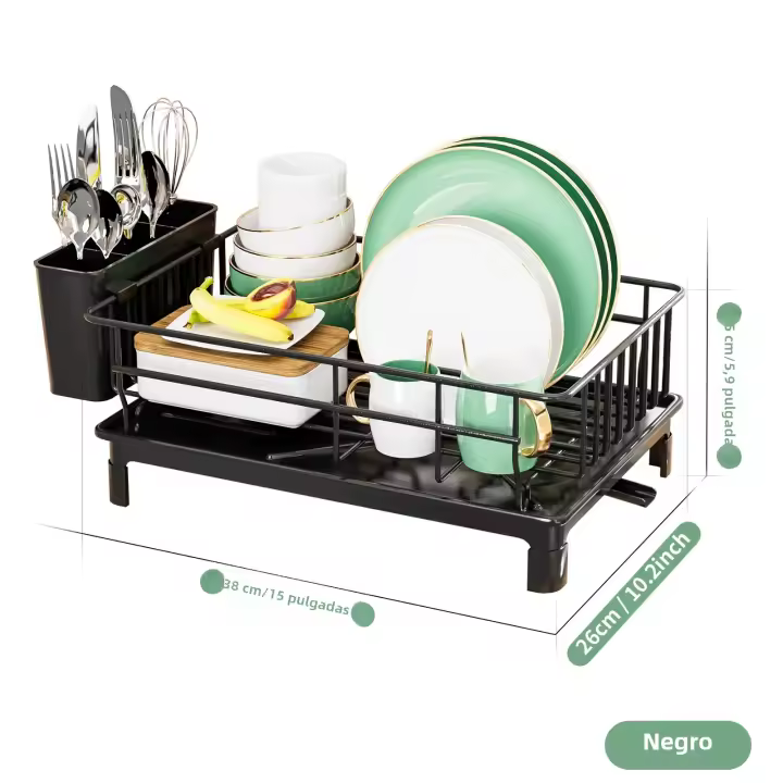 Estante De Cocina Para Secado De Platos With Bandeja De Drenado Y Línea De Agua, Soporte Para Vasos Y Cuchillería, Almacenaje En Encimera Metálico - 1
