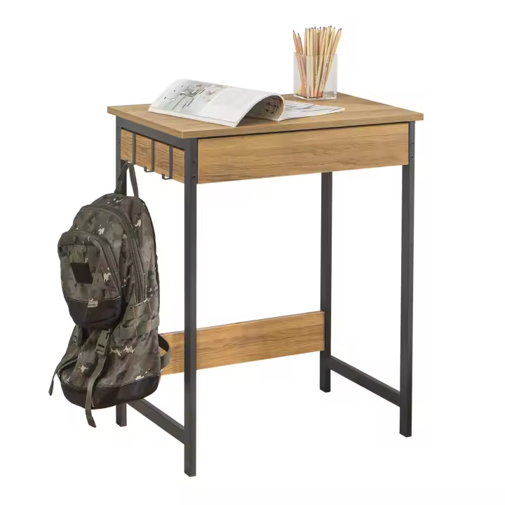 SoBuy FWT43-N Escritorio con Un Cajón y 3 Percheros Mesa de Ordenador de Estilo Industrial 60x40x77 cm ES - 1