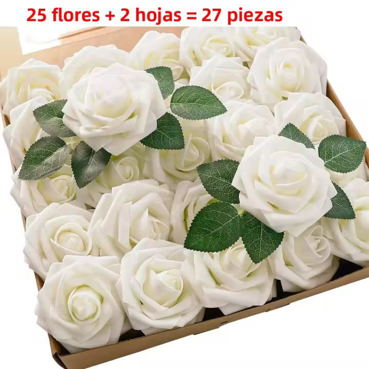 27pcs Flores Artificiales Rosas Con Tallo Para Fiestas DIY Bodas Centros De Mesa Arreglos Empaque OPP - 1